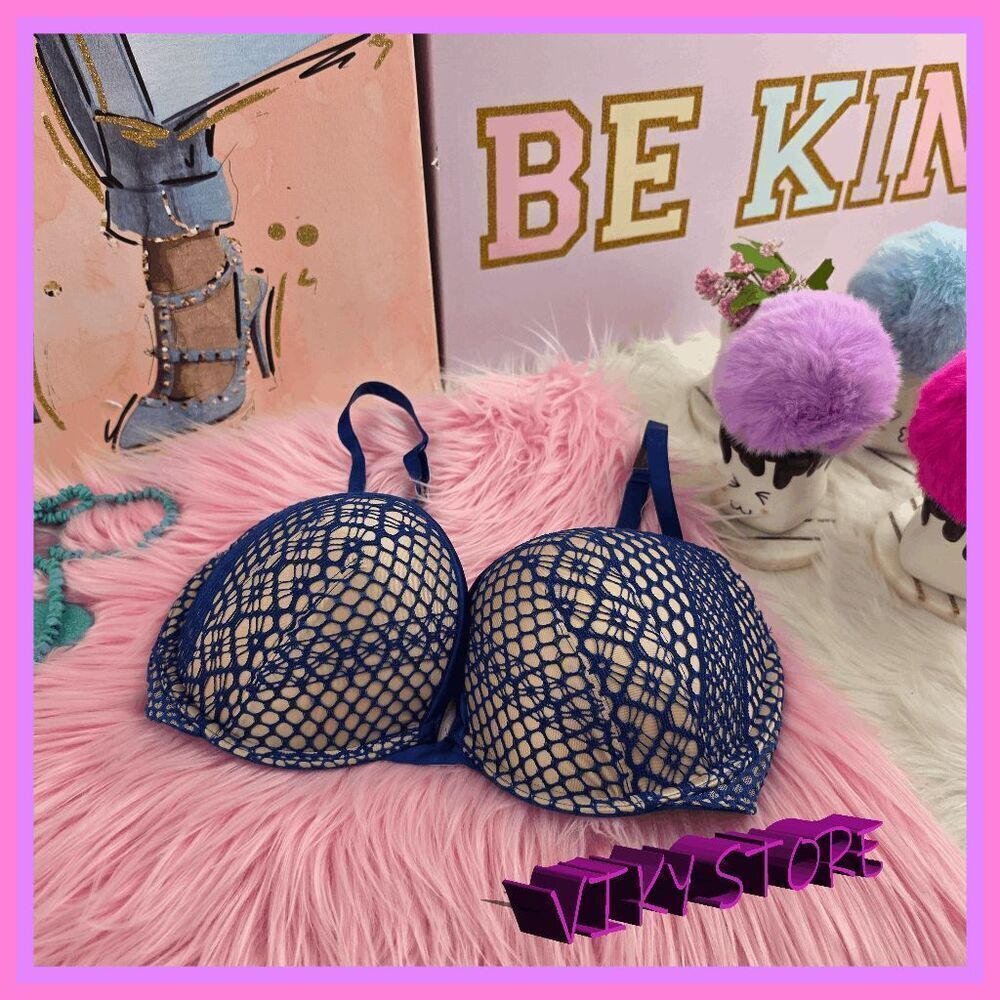 ❤️ NWT Victoria's Secret Very Sexy Push Up Blue Fish Net 32 DDD ❤️